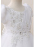 Short Sleeves Beaded White Lace Organza Flower Girl Dress Short Sleeves Beaded White Lace Organza Flower Girl Dress